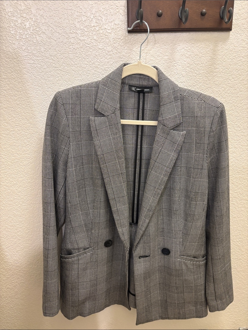 INC Black & Gray Glen Plaid Blazer